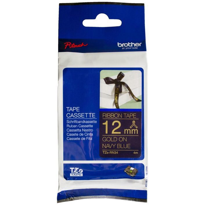 Brother 12mm X 4mm Gold on Navy Blue Ribbon TZE-RN34