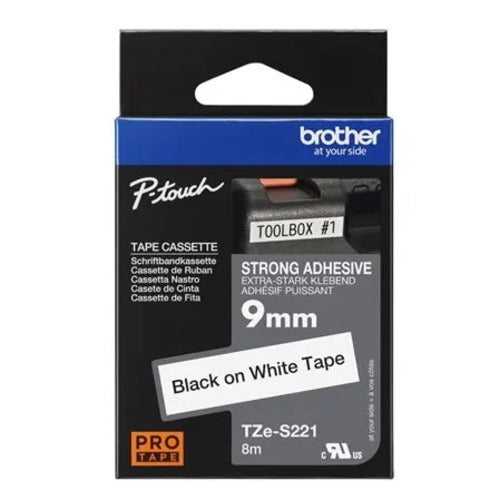 Brother 9mm Black on White Adhesive TZE Tape TZE-S221 - TZE-S221