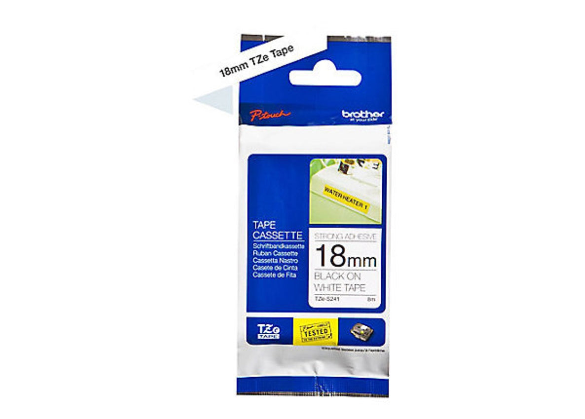 Brother Genuine Tze-S241 Strong Adhesive Tape, Black On White, 18mm x 8m 