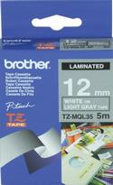 White on Light Gray 12mm Label Tape Brother