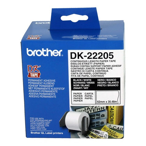 Brother 62mm White Continuous Label Paper Roll 30.48m 