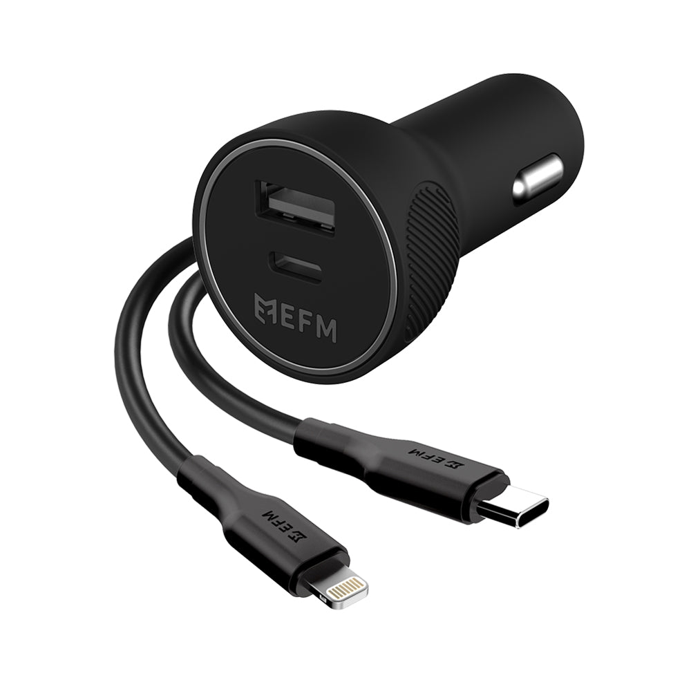 EFM 39W Dual Port Fast Car Charger + USB-C to Lightning Cable EFM