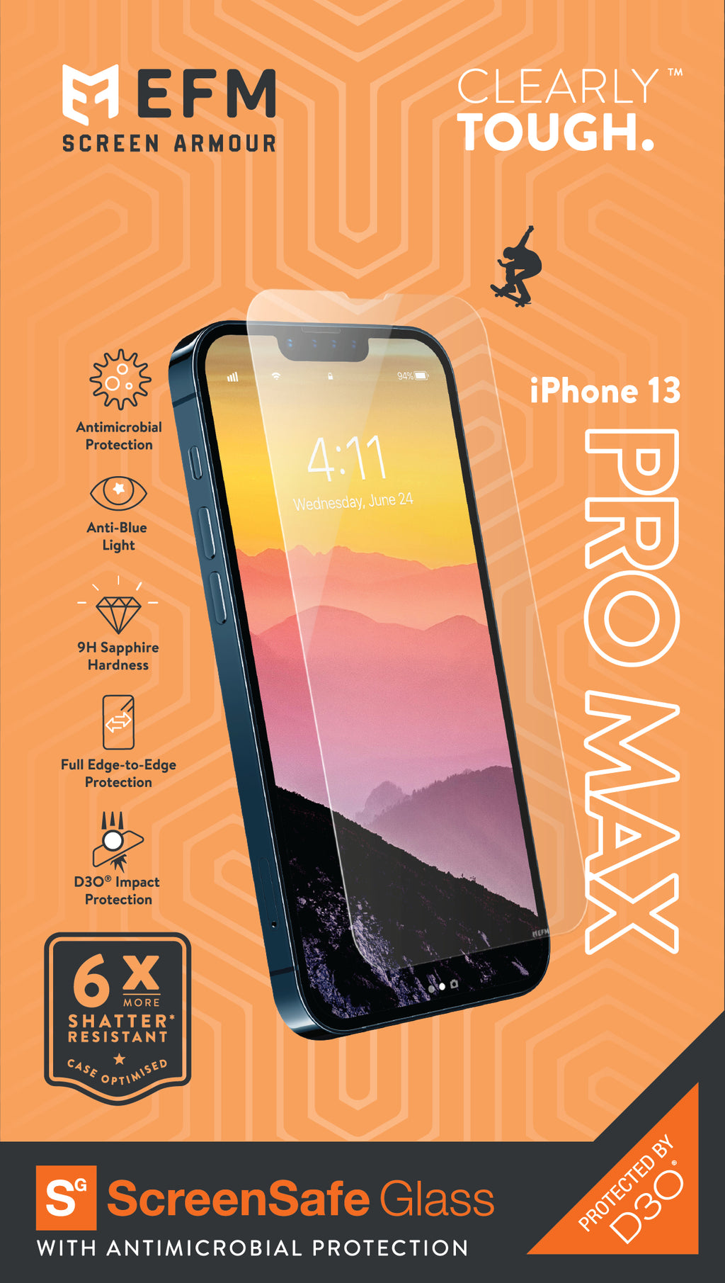 EFM ScreenSafe D3O Glass Screen Armour for iPhone 13 Pro Max / 14 Plus