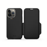 EFM Monaco Leather Wallet Case Armour with D3O 5G Signal Plus for iPhone 13 Pro - Black / Space Grey (EFCFLAE194BSG)