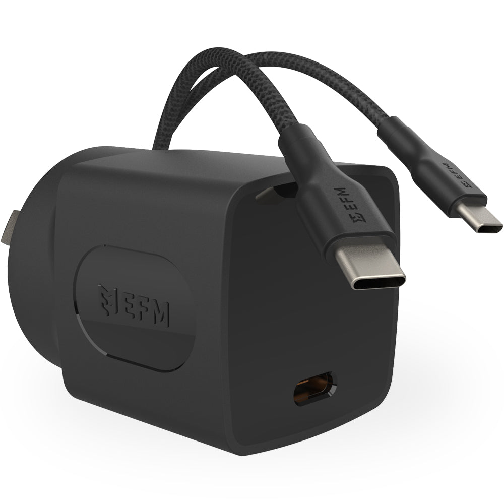 EFM 35W USB-C Fast Wall Charger with 1.2M Braided Cable - Black 