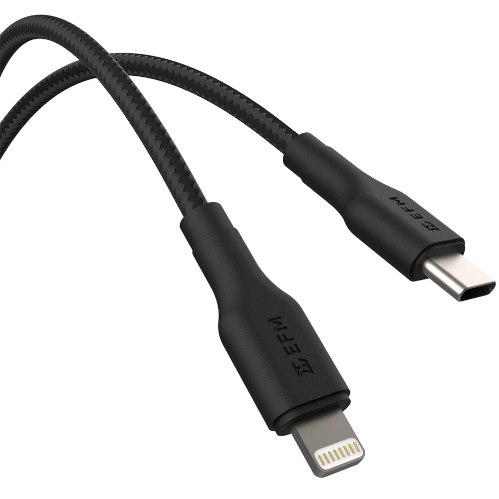 EFM Braided USB-C to Lightning Cable 1M - Durable Fast Charge Black