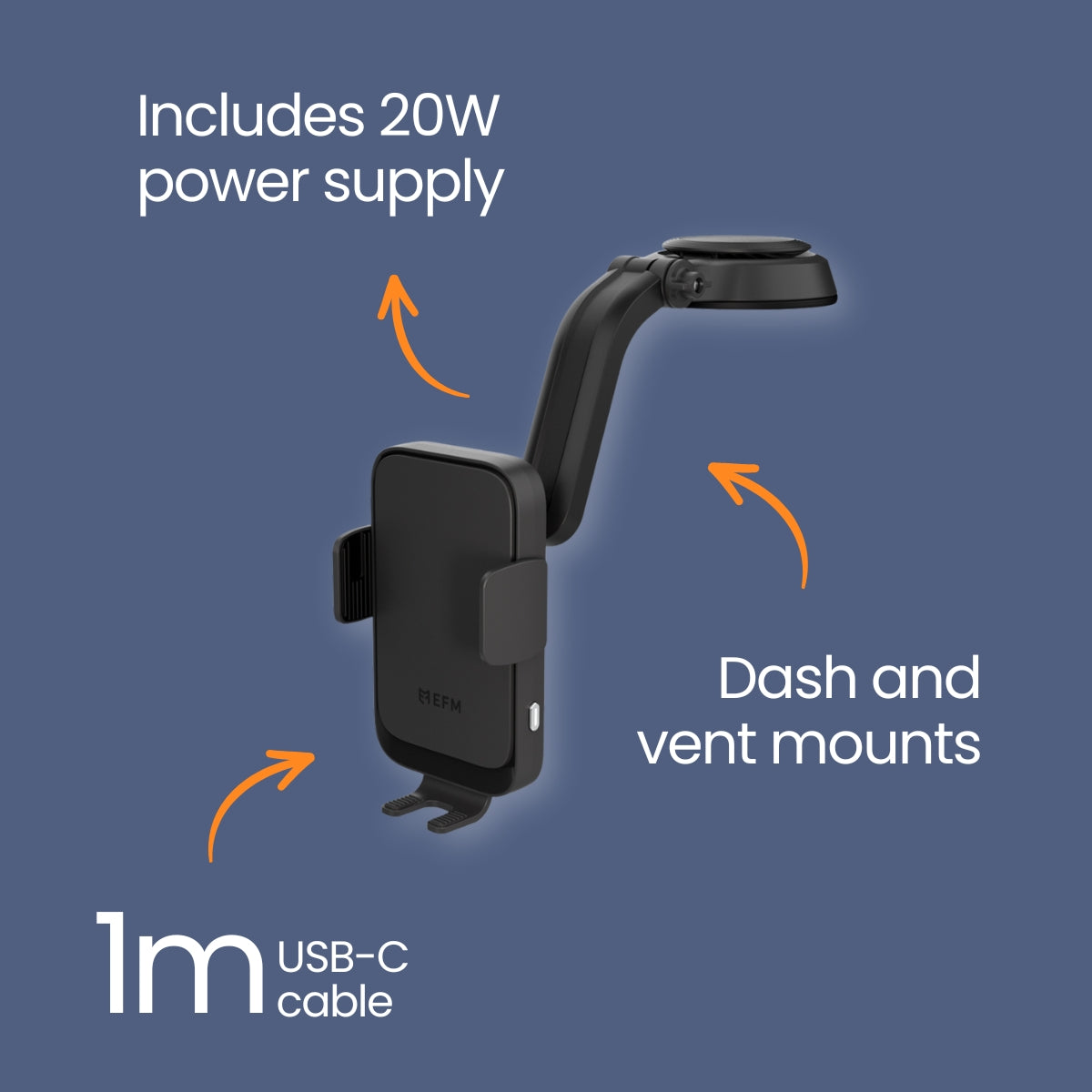 EFM Dual-Coil Wireless Car Charger Phone Holder EFM