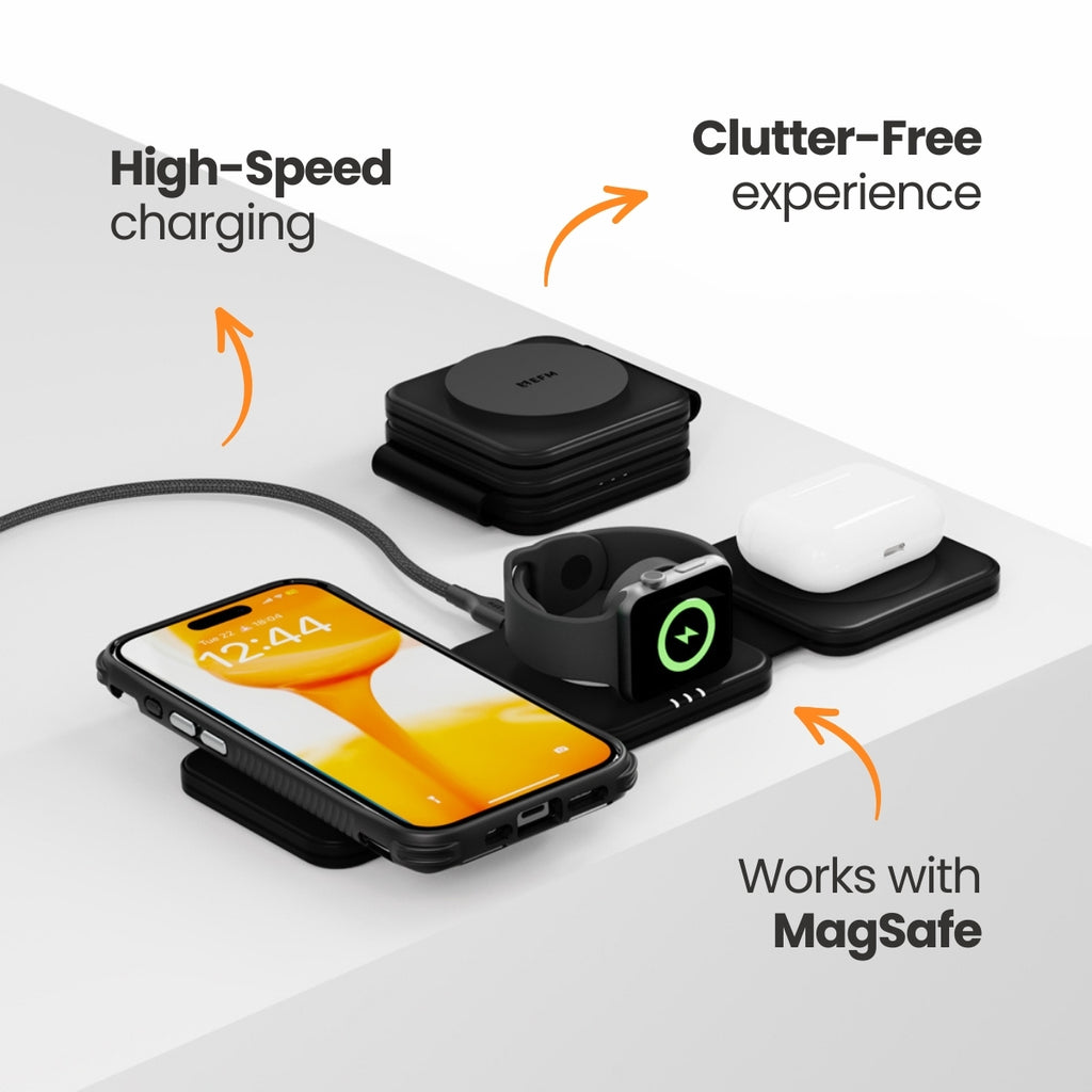 EFM FLUX 3-in-1 Travel Wireless Charger for iPhone, Watch & AirPods EFM