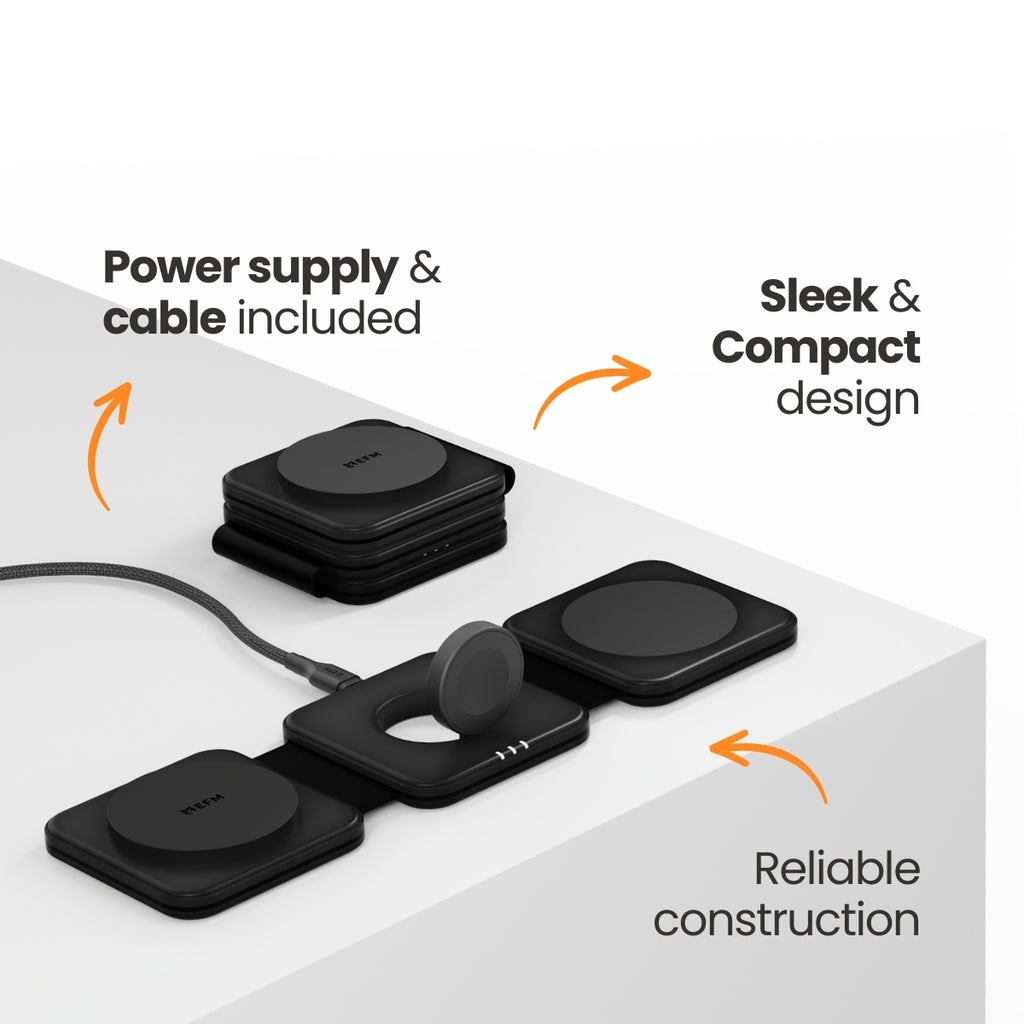 EFM FLUX 3-in-1 Travel Wireless Charger for iPhone, Watch & AirPods EFM