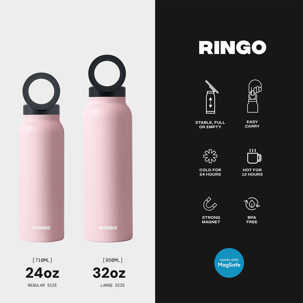 Ringo: Magnetic Phone Mount Insulated Water Bottle - Hands-Free RINGO