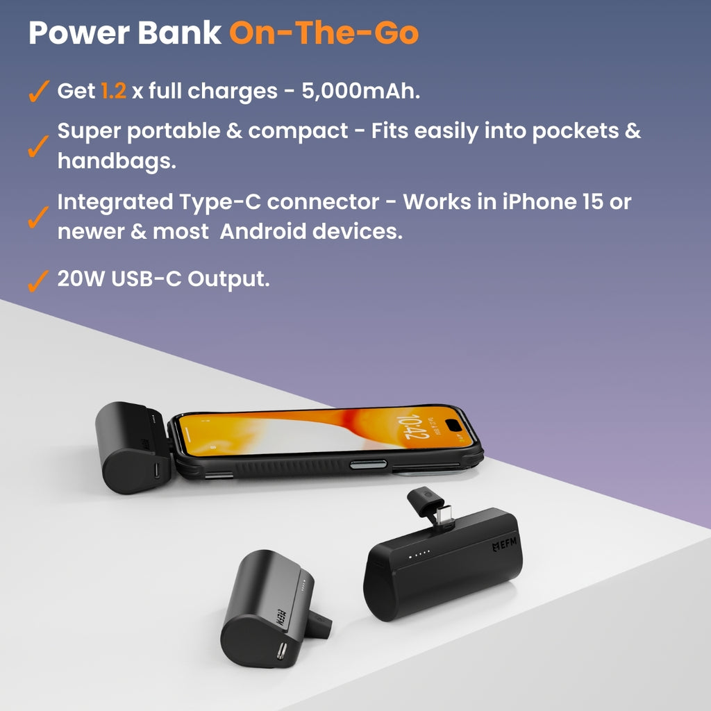 EFM 5000mAh Portable Power Bank - On-The-Go Phone Charger EFM