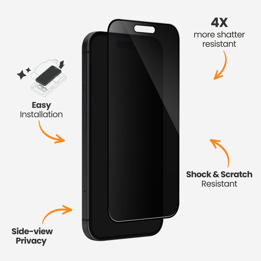 EFM Privacy Glass Screen Armour for iPhone 15 / 16 - Black