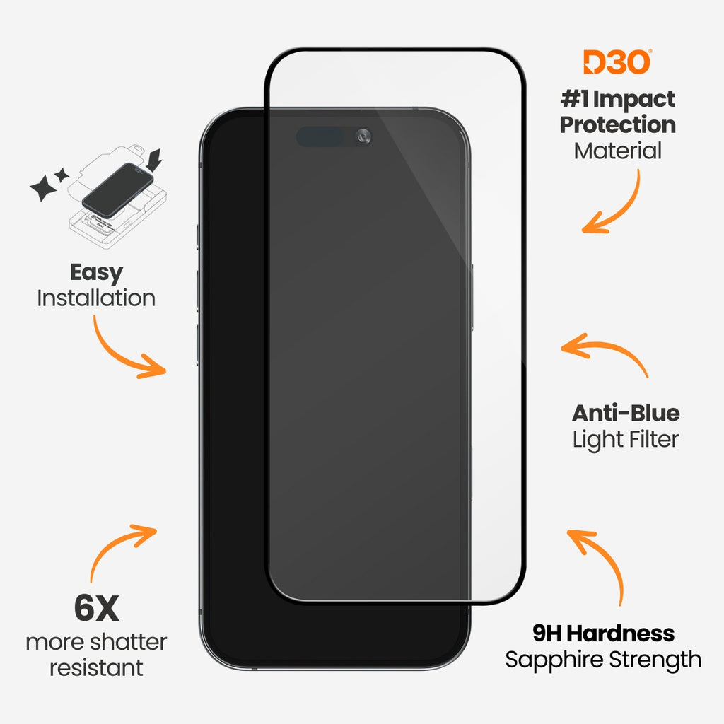 EFM D3O Glass Screen Protector - Extreme Impact & Blue Light Filter EFM
