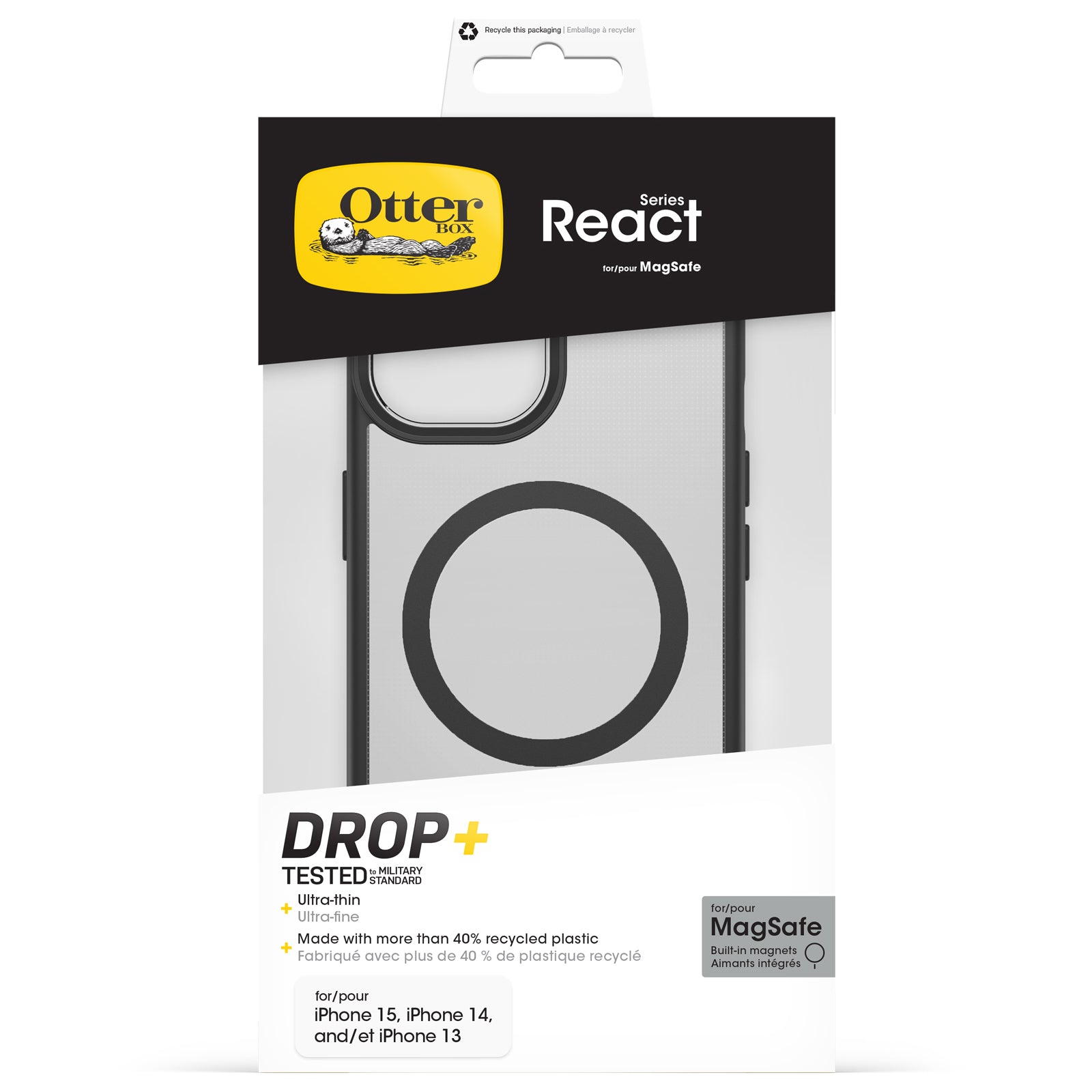 OtterBox React MagSafe Case for iPhone 15/14/13 - Clear/Black 
