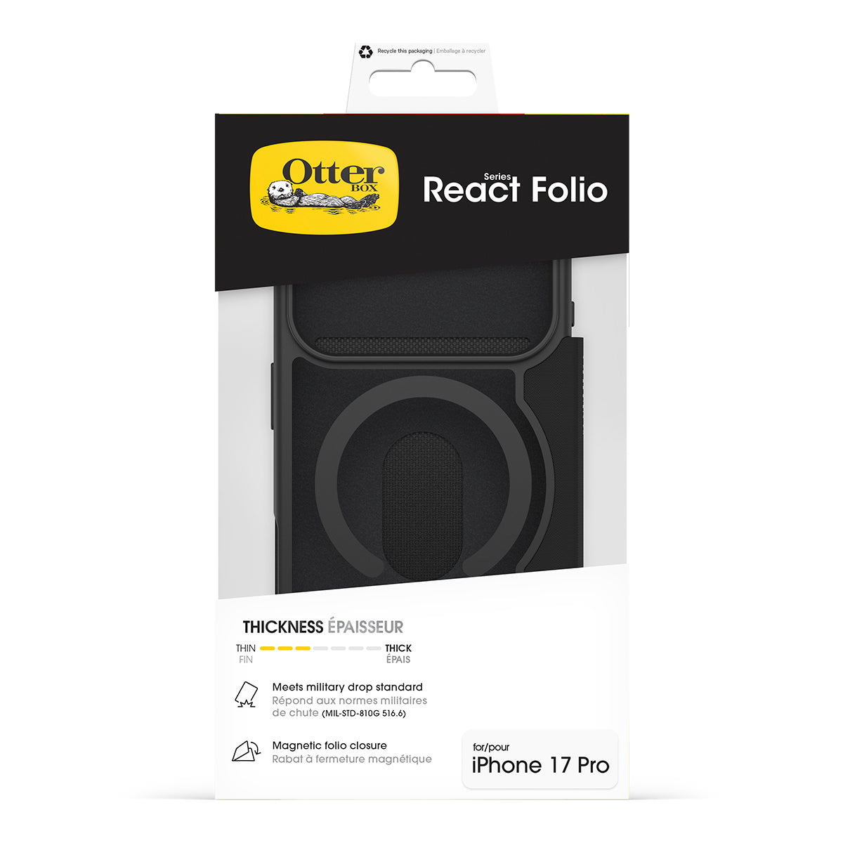OtterBox React Folio MagSafe iPhone 17 Pro Case - Black Crystal 