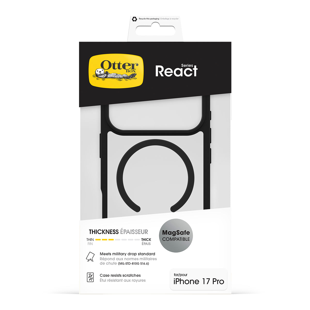 OtterBox React MagSafe Case for iPhone 2026 6.3 Pro - Black Crystal 