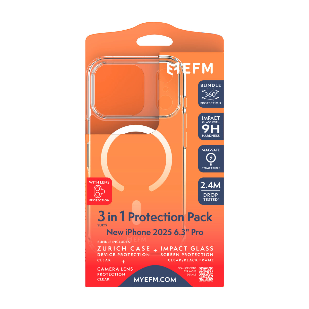 EFM iPhone 17 Pro 3-in-1 Case, Screen & Camera Lens Protection Bundle