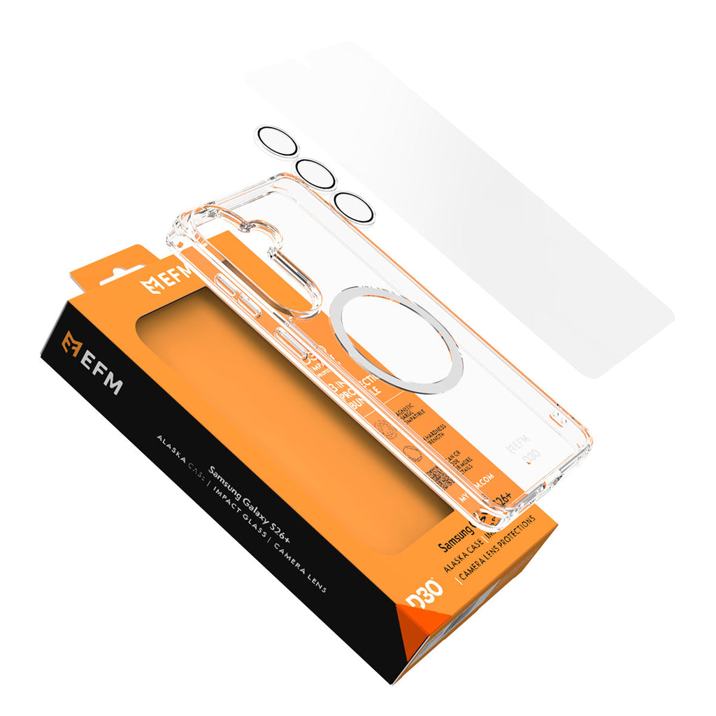 EFM Clear D3O Case, Screen & Camera Protector Bundle for Samsung S26+