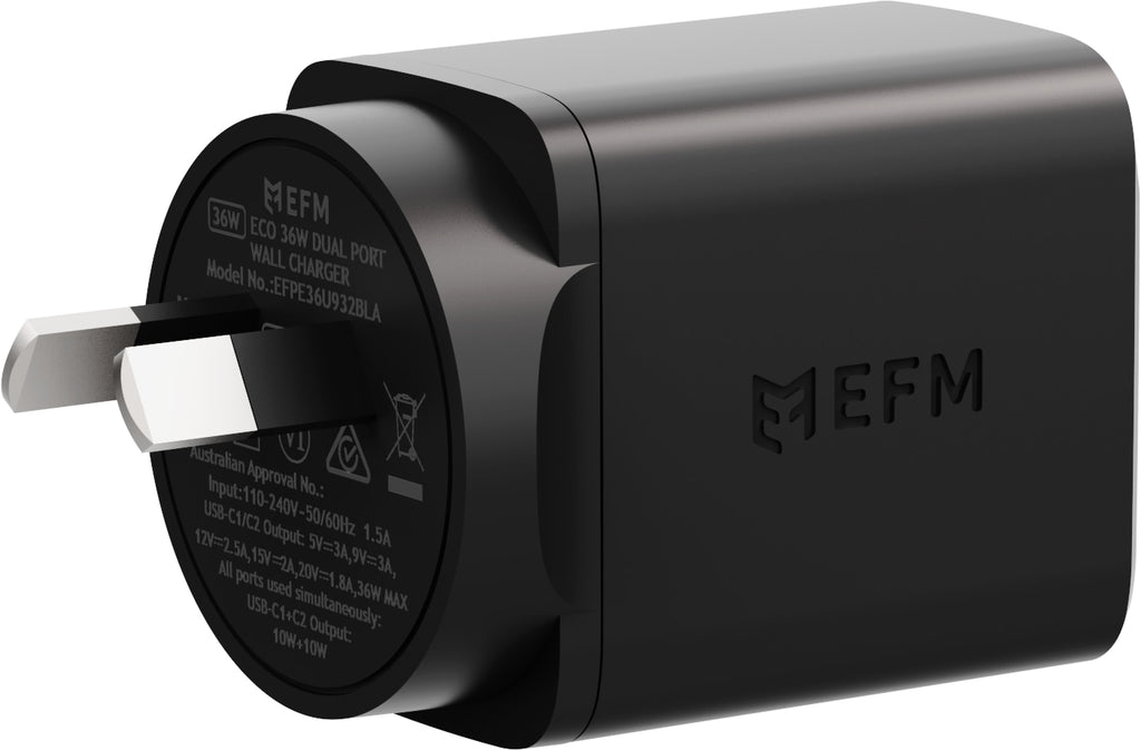 EFM ECO 36W Dual Port Fast Wall Charger | PD & PPS | Black