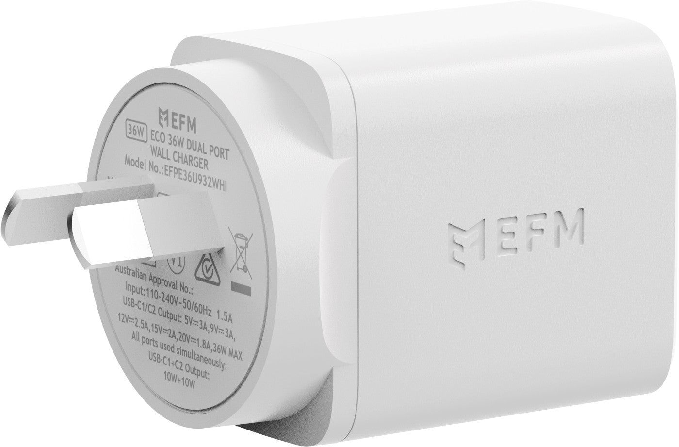 EFM ECO 36W Dual Fast Wall Charger with Power Delivery & PPS - White