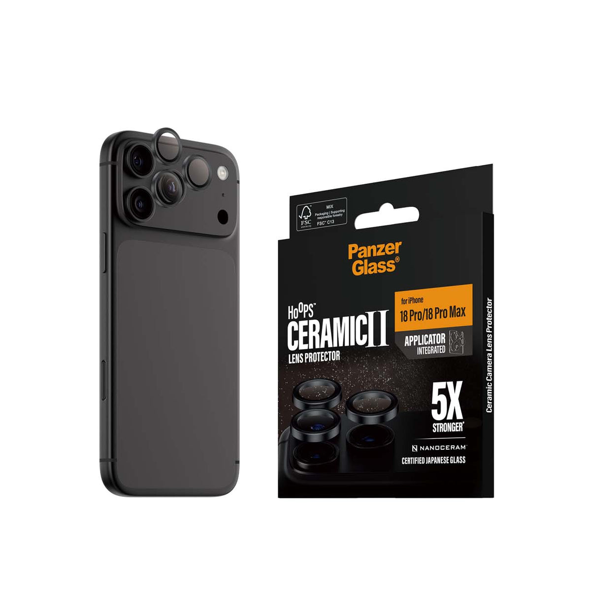 PanzerGlass Hoops Ceramic Camera Lens Protector for iPhone 18 Pro Max / iPhone 18 Pro – Clear product image