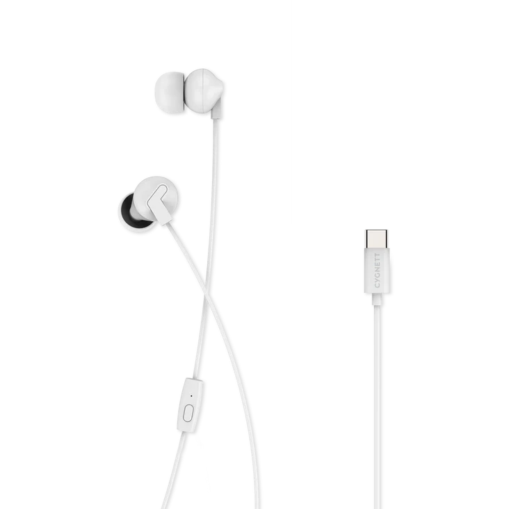 Cygnett Essentials USB-C Earphones - White (CY2868HEUSB), Cable length (1.1M), Built-in Microphone for Phone 0s, Control at Your Fingertips 
