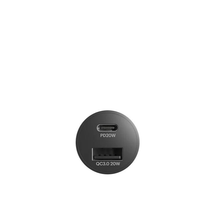 Cygnett CarPower 20W Dual Port Car Charger with 20W USB-C PD + 20W QC 3.0 USB-A-Black(CY3637CYCCH), Fast Charge, Max 20W 