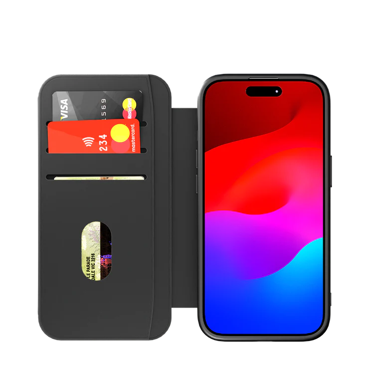Cygnett MagWallet Apple iPhone 15 Pro (6.1') Leather Wallet Case - Black (CY4596MAGWT),360Â° Protection,Multi-Angle,3x Card Slots,MagSafe,4FT DropProof 