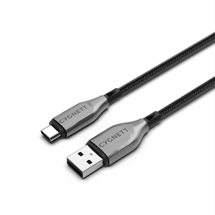 Cygnett Armoured USB-C to USB-A (2.0) Cable (50cm) - Black (CY4680PCUSA), 3A/60W, Braided, 480Mbps Transfer, Fast Charge,Best for Laptop 