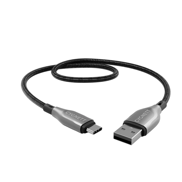 Cygnett Armoured USB-C to USB-A (2.0) Cable (50cm) - Black (CY4680PCUSA), 3A/60W, Braided, 480Mbps Transfer, Fast Charge,Best for Laptop 
