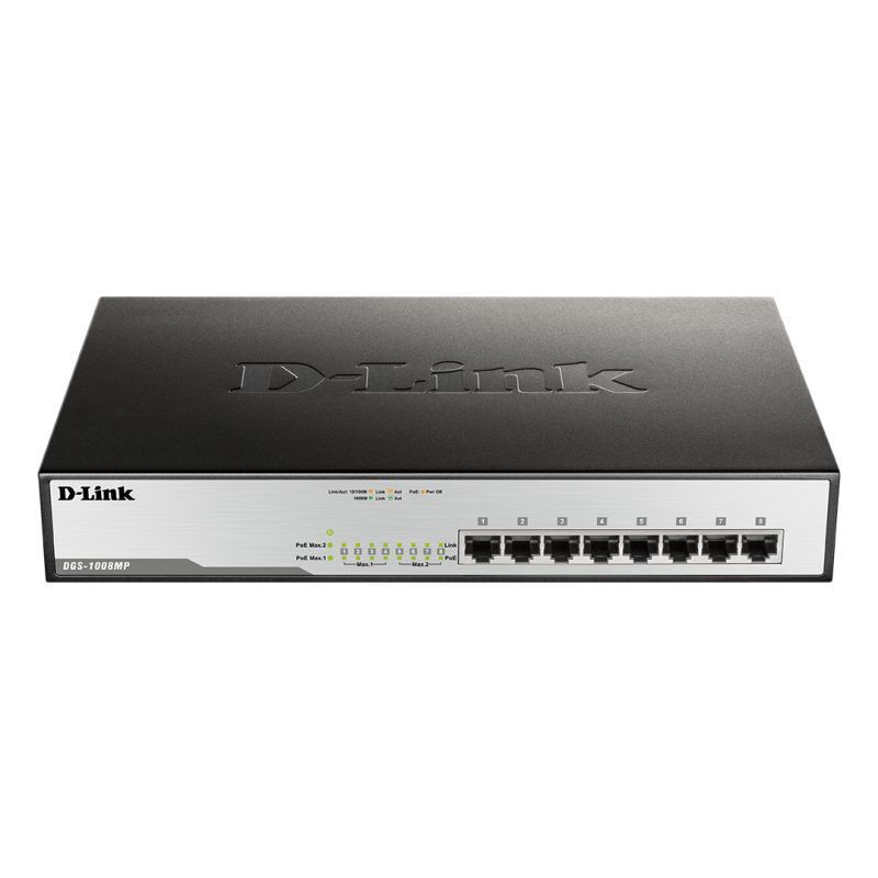 D-Link DGS-1008MP 8-Port PoE+ Switch - 140W Power Budget D-Link