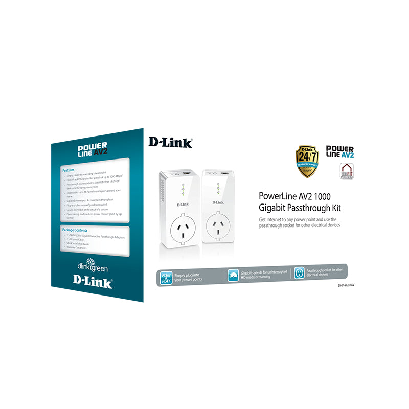 PowerLine AV2 1000 Gigabit Passthrough Adapter - Easy Setup D-Link
