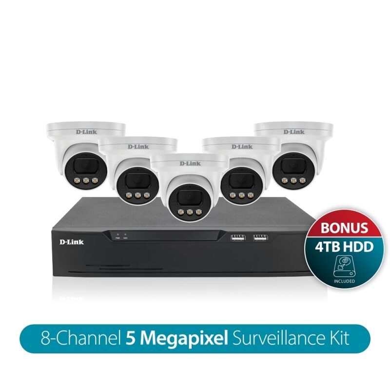 D-Link Vigilance 8-Ch NVR Surveillance Kit with 5x 5MP Turret Cams & 4TB HDD D-Link