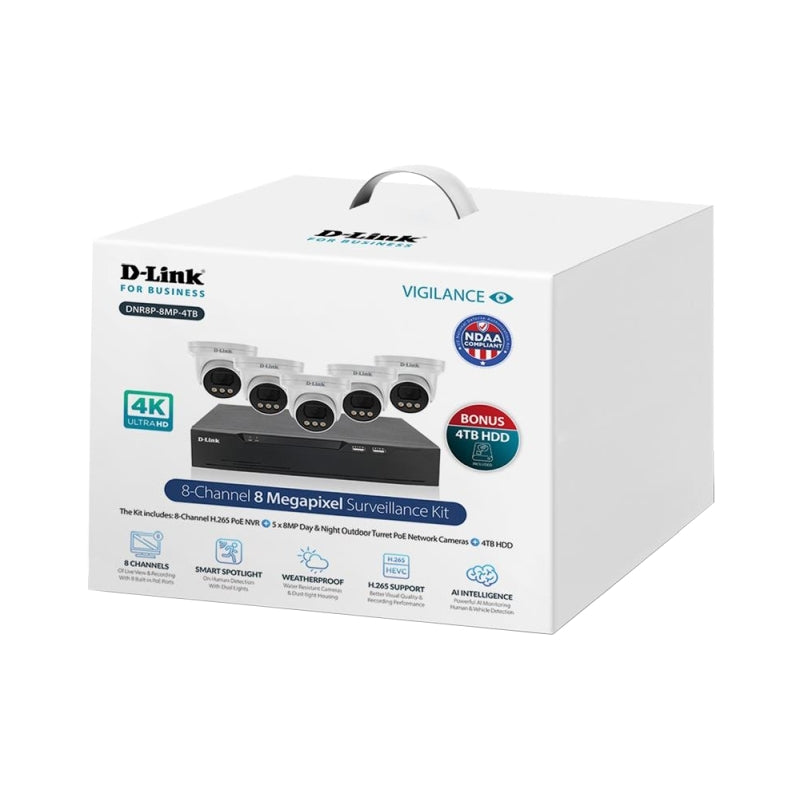 D-Link 8MP NVR Surveillance Kit | 5 Turret Cameras & 4TB Storage D-Link