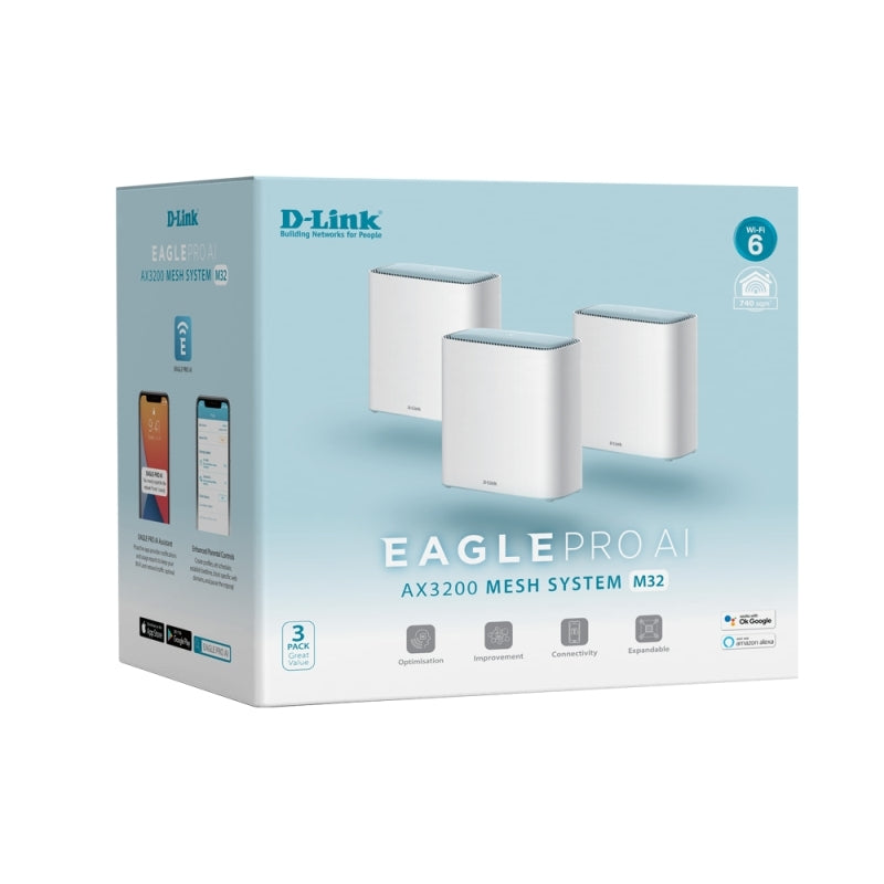 D-Link AX3200 Eagle Pro AI Mesh Wi-Fi 6 System (3-Pack) D-Link