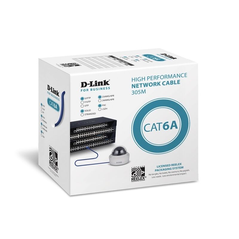 Cat6A U/FTP Shielded Ethernet Cable 305m Blue PVC Jacket D-Link
