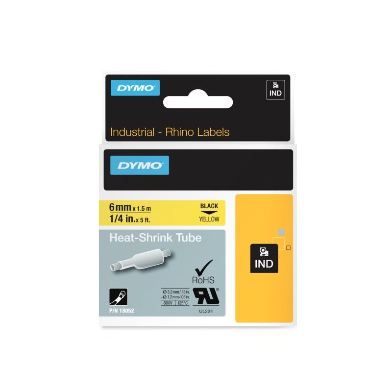 Dymo Rhino 6mm Yellow Heat Shrink Tube Label | Cable ID Dymo