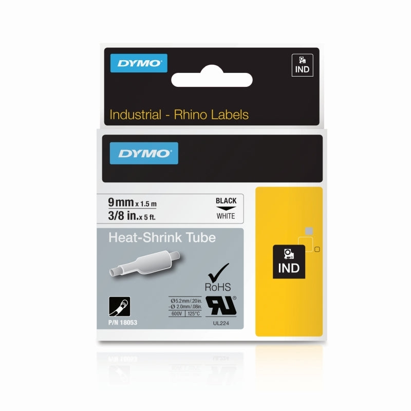 Dymo Rhino 9mm Industrial Heat Shrink Tube - Black/White Dymo