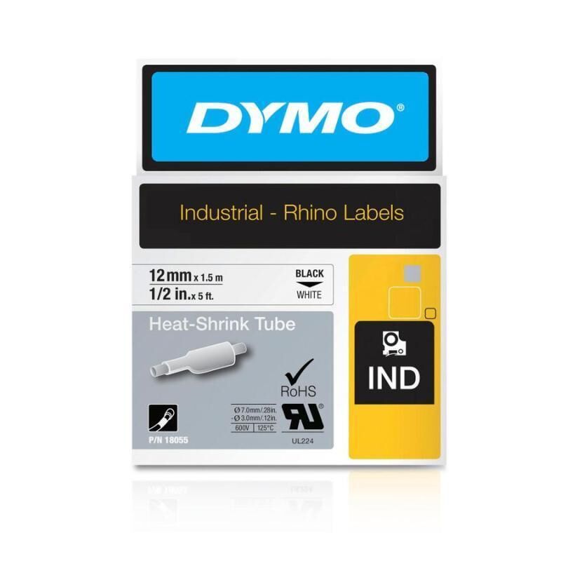 Dymo Rhino 12mm Industrial Heat Shrink Labels - Black/White Dymo