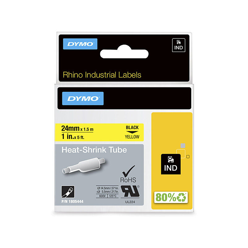 Dymo Rhino 12mm Black on Yellow Heat Shrink Tube Dymo
