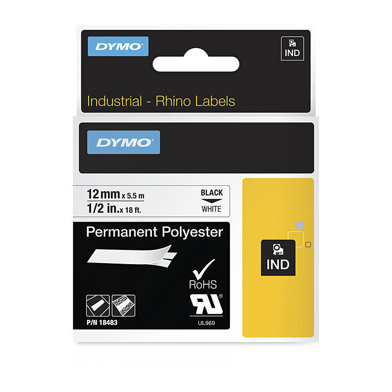 DymoRhino Black on Wht 12mm Tape