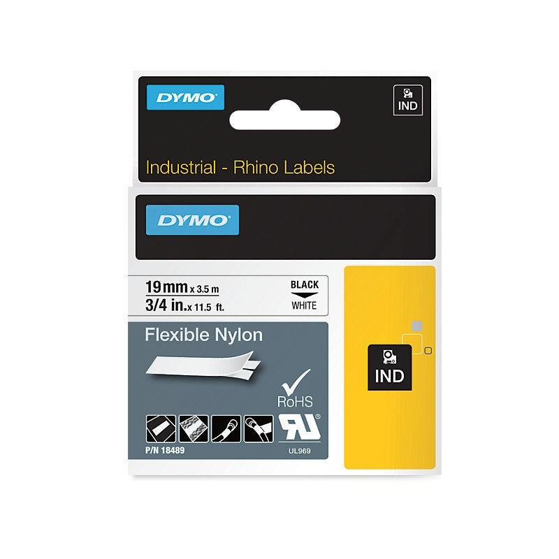Dymo Rhino Flex Nylon Labels 19mm - Black on White for Cables Dymo