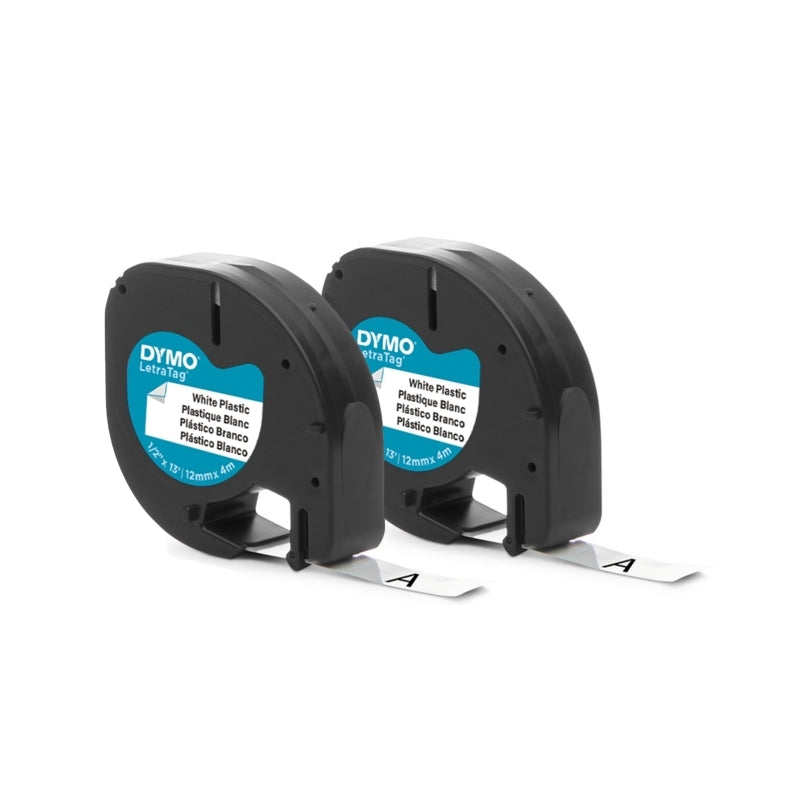 Dymo LetraTag White Plastic Tape 12mm x 4m (2-Pack) Dymo