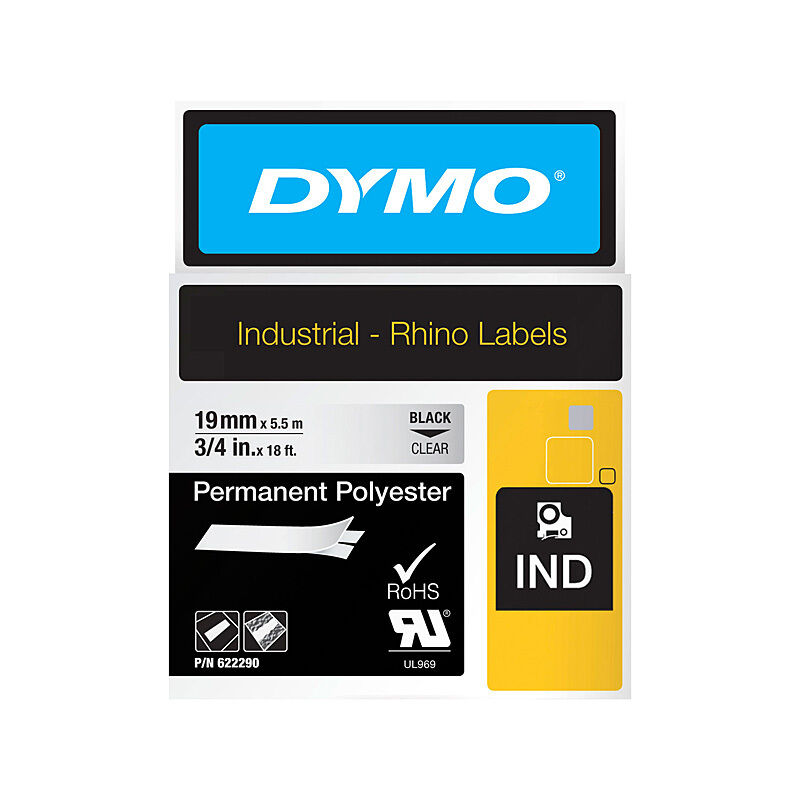 Dymo Rhino 19mm Clear Permanent Polyester Label Tape Dymo