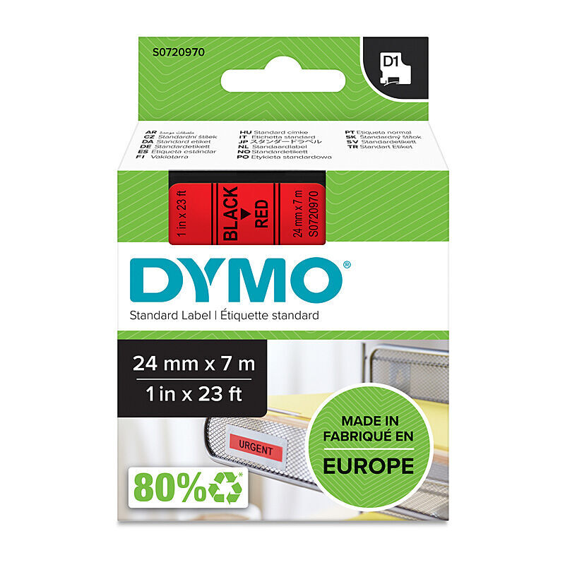 Dymo D1 Label Tape 24mm Black on Red - Durable & Versatile Dymo