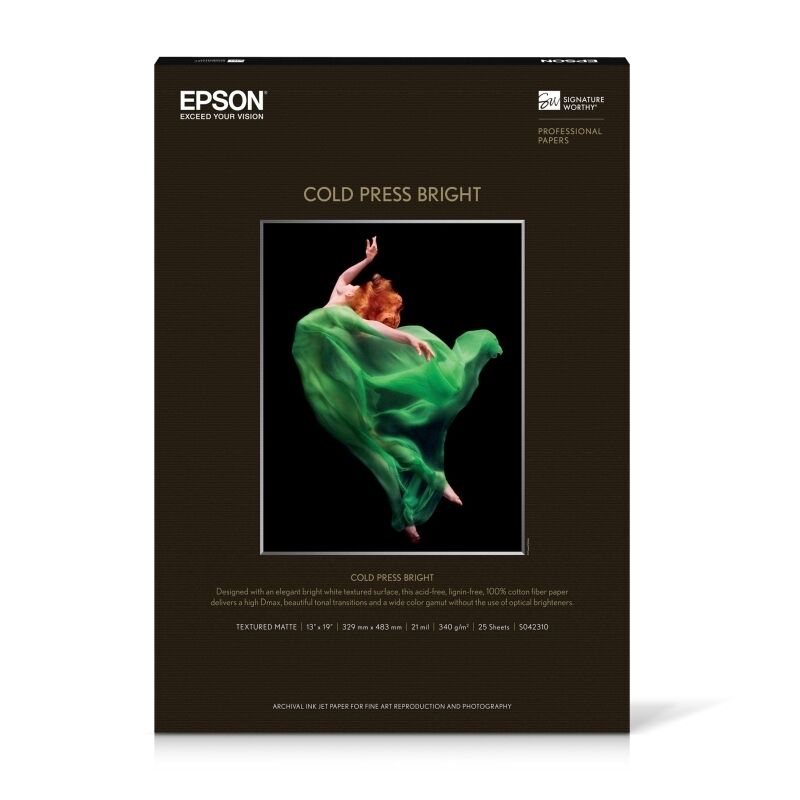 A3+ Cold Press Bright Fine Art Paper - 100% Cotton, 25 Sheets Epson