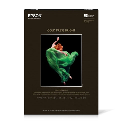 A3+ Cold Press Bright Fine Art Paper - 100% Cotton, 25 Sheets Epson