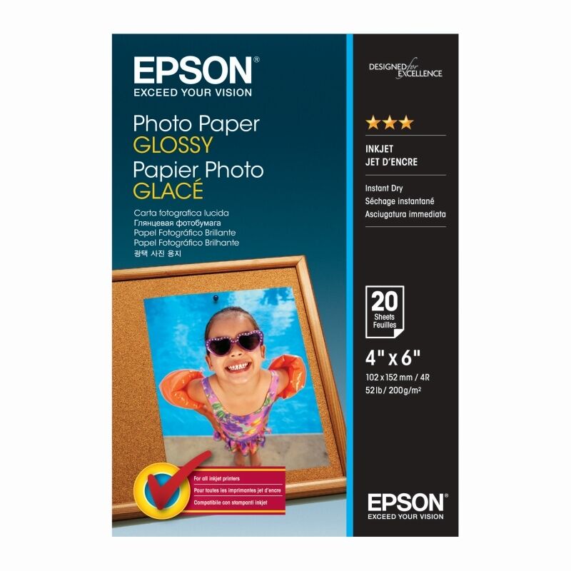 Glossy Photo Paper 4x6 - 200gsm, 20 Sheets for Bright Prints Epson