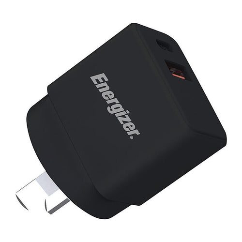 30W GaN Fast Wall Charger | Dual USB-C & USB-A Ports - Black Energizer