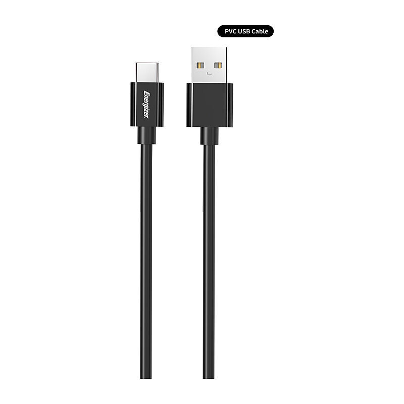 Durable 2m Black USB-A to USB-C Cable - Charge & Sync Energizer